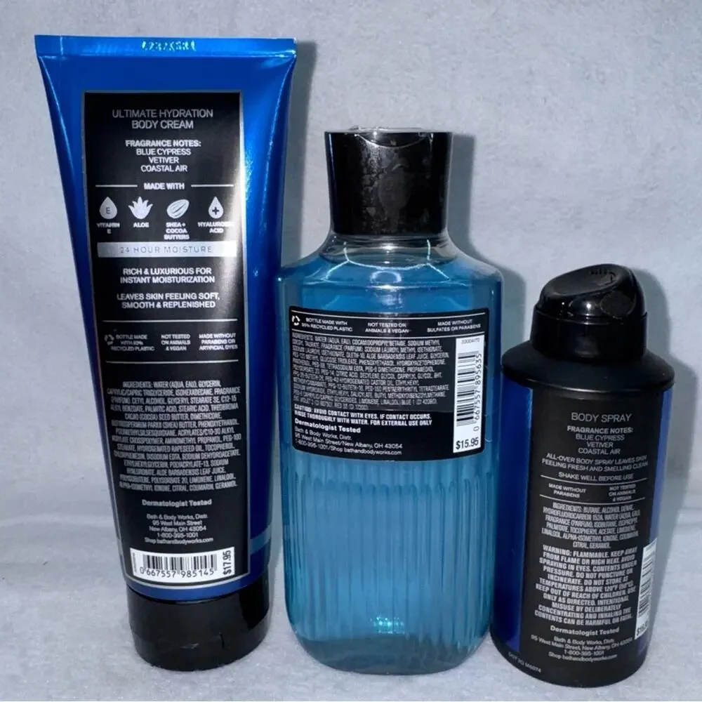 NWT Bath & Body Works 3 pc Men’s Ocean (10oz 3-in1 Wash, 8oz Cream, 3.7oz Spray)